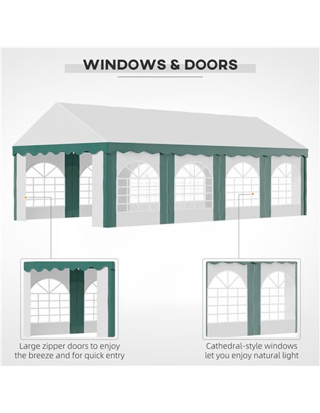 Outsunny 8 x 4m Garden Gazebo with Sides, Galvanised Marquee Party Tent with Eight Windows and Double Doors, for Parties, Weddin - pic 10829 | FastDaddyshop