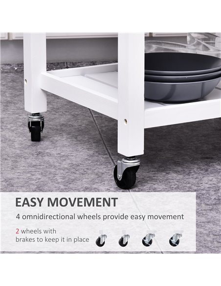 HOMCOM Kitchen Storage Trolley Cart Rolling Wheels Shelves Cupboard W/ Drawer And Towel Rail Rubber Wood Worktop White 801-068 - pic 108310 | FastDaddyshop