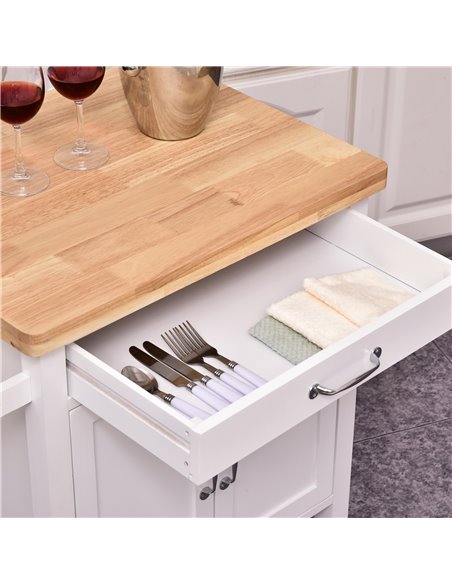 HOMCOM Kitchen Storage Trolley Cart Rolling Wheels Shelves Cupboard W/ Drawer And Towel Rail Rubber Wood Worktop White 801-068 - pic 108311 | FastDaddyshop