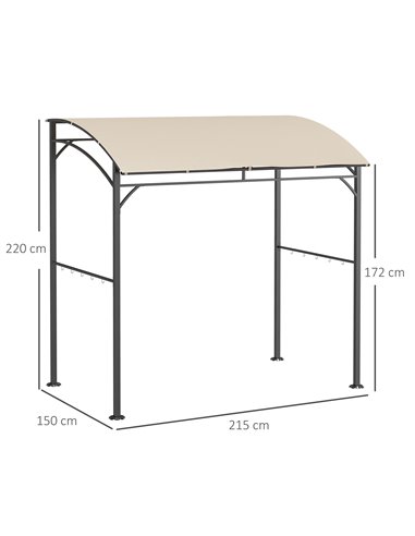 Outsunny 2.2 x 1.5 m BBQ Grill Gazebo Tent, Garden Grill with Metal Frame, Curved Canopy and 10 Hooks, Outdoor Sun Shade, Beige