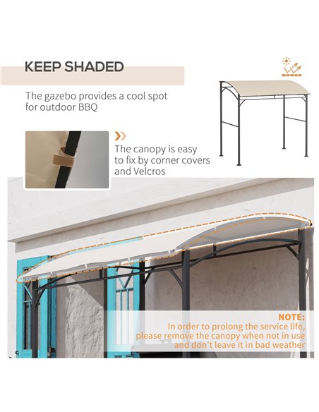Outsunny 2.2 x 1.5 m BBQ Grill Gazebo Tent, Garden Grill with Metal Frame, Curved Canopy and 10 Hooks, Outdoor Sun Shade, Beige - pic 10844 | FastDaddyshop