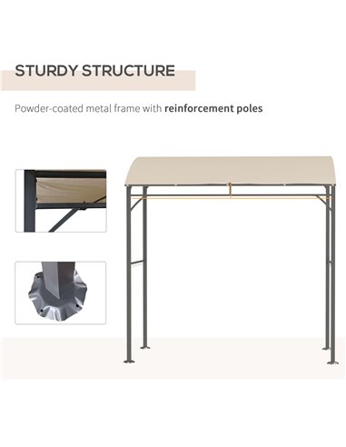 Outsunny 2.2 x 1.5 m BBQ Grill Gazebo Tent, Garden Grill with Metal Frame, Curved Canopy and 10 Hooks, Outdoor Sun Shade, Beige