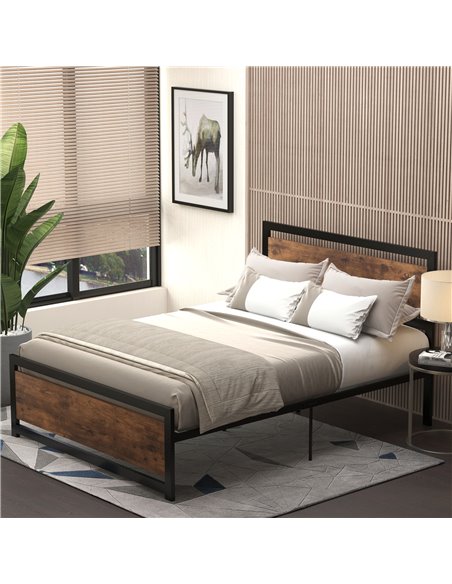 HOMCOM Double Size Metal Bed Frame with Headboard & Footboard, Strong Slat Support Full Bed Frame w/ Underbed Storage Space, Bed - pic 108468 | FastDaddyshop
