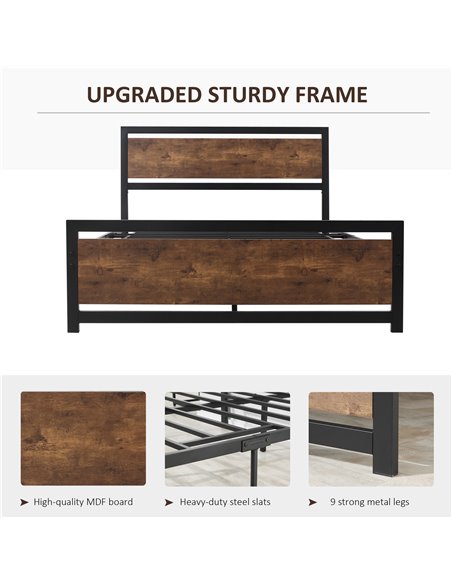 HOMCOM Double Size Metal Bed Frame with Headboard & Footboard, Strong Slat Support Full Bed Frame w/ Underbed Storage Space, Bed - pic 108470 | FastDaddyshop