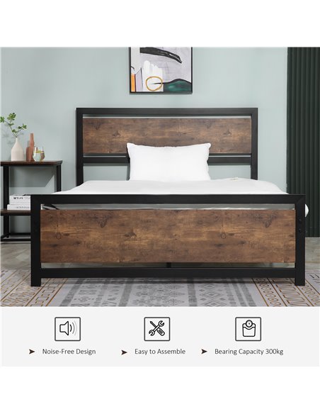 HOMCOM Double Size Metal Bed Frame with Headboard & Footboard, Strong Slat Support Full Bed Frame w/ Underbed Storage Space, Bed - pic 108472 | FastDaddyshop