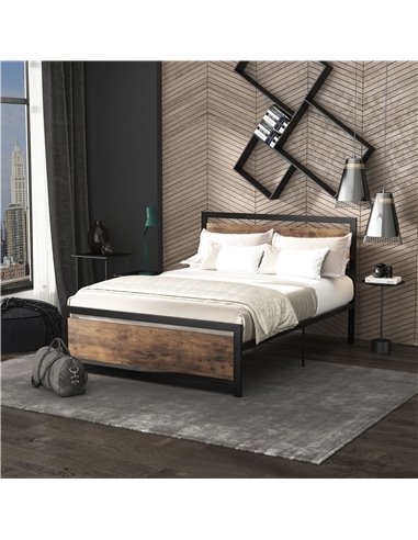 HOMCOM Double Size Metal Bed Frame with Headboard & Footboard, Strong Slat Support Full Bed Frame w/ Underbed Storage Space, Bed