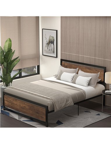 HOMCOM King Size Metal Bed Frame with Headboard & Footboard, Strong Slat Support Full Bed Frame w/ Underbed Storage Space, Bedro