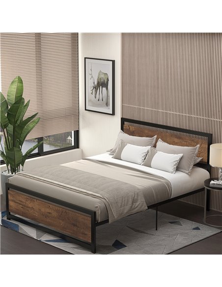 HOMCOM King Size Metal Bed Frame with Headboard & Footboard, Strong Slat Support Full Bed Frame w/ Underbed Storage Space, Bedro - pic 108477 | FastDaddyshop