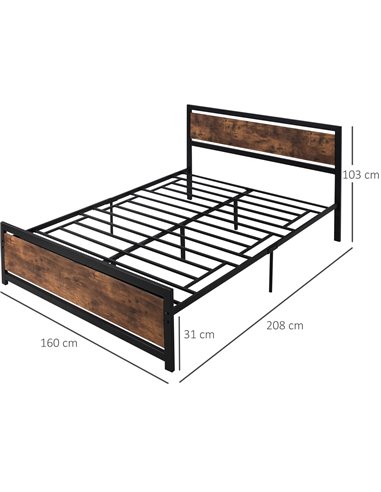 HOMCOM King Size Metal Bed Frame with Headboard & Footboard, Strong Slat Support Full Bed Frame w/ Underbed Storage Space, Bedro