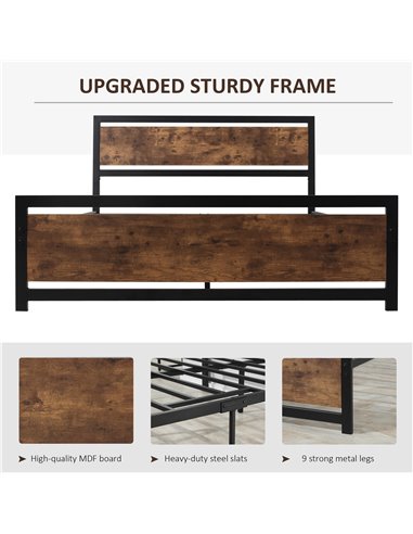 HOMCOM King Size Metal Bed Frame with Headboard & Footboard, Strong Slat Support Full Bed Frame w/ Underbed Storage Space, Bedro
