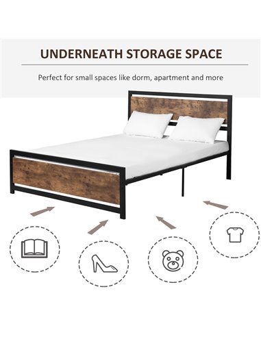 HOMCOM King Size Metal Bed Frame with Headboard & Footboard, Strong Slat Support Full Bed Frame w/ Underbed Storage Space, Bedro
