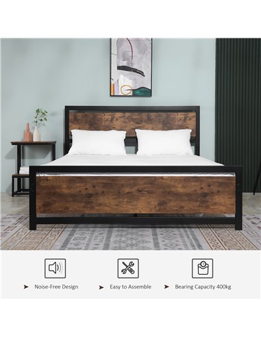 HOMCOM King Size Metal Bed Frame with Headboard & Footboard, Strong Slat Support Full Bed Frame w/ Underbed Storage Space, Bedro