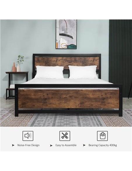 HOMCOM King Size Metal Bed Frame with Headboard & Footboard, Strong Slat Support Full Bed Frame w/ Underbed Storage Space, Bedro - pic 108481 | FastDaddyshop