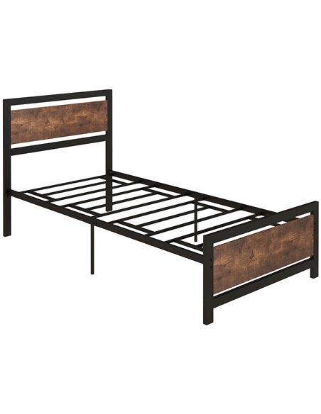 HOMCOM Single Size Metal Bed Frame with Headboard & Footboard, Strong Slat Support Solid Bedstead Base w/ Underbed Storage Space - pic 108485 | FastDaddyshop