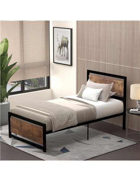 HOMCOM Single Size Metal Bed Frame with Headboard & Footboard, Strong Slat Support Solid Bedstead Base w/ Underbed Storage Space - pic 108486 | FastDaddyshop