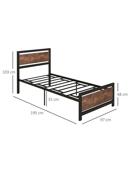 HOMCOM Single Size Metal Bed Frame with Headboard & Footboard, Strong Slat Support Solid Bedstead Base w/ Underbed Storage Space - pic 108487 | FastDaddyshop
