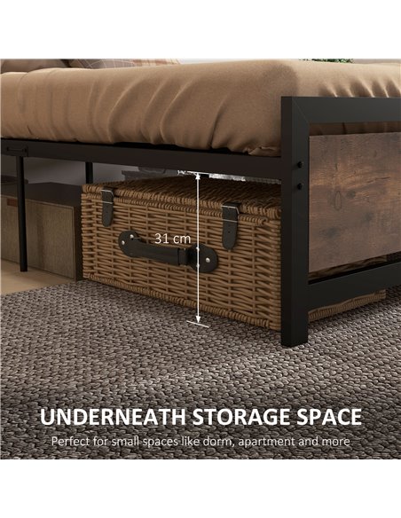 HOMCOM Single Size Metal Bed Frame with Headboard & Footboard, Strong Slat Support Solid Bedstead Base w/ Underbed Storage Space - pic 108489 | FastDaddyshop