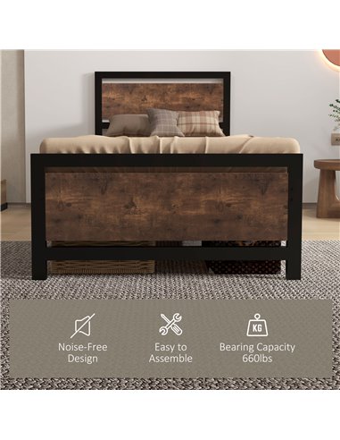 HOMCOM Single Size Metal Bed Frame with Headboard & Footboard, Strong Slat Support Solid Bedstead Base w/ Underbed Storage Space