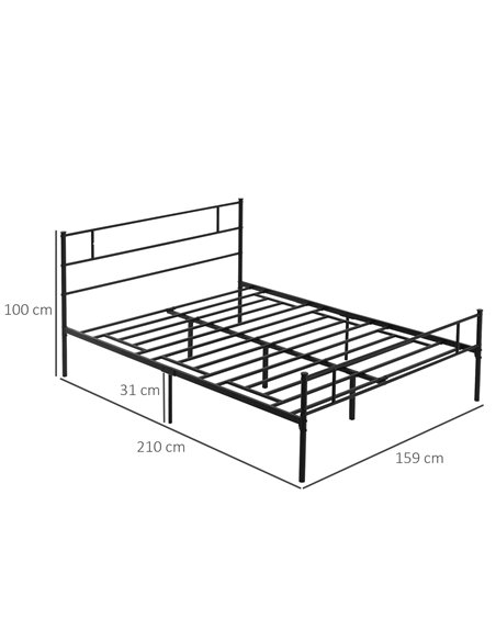 HOMCOM King Metal Bed Frame Solid Bedstead Base with Headboard and Footboard, Metal Slat Support and Underbed Storage Space, Bed - pic 108496 | FastDaddyshop