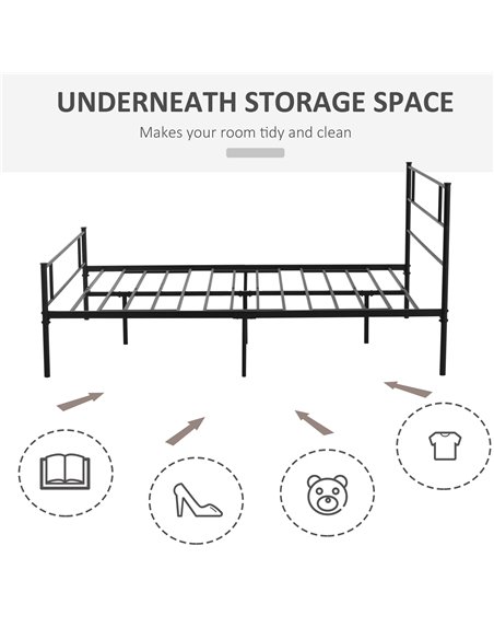HOMCOM King Metal Bed Frame Solid Bedstead Base with Headboard and Footboard, Metal Slat Support and Underbed Storage Space, Bed - pic 108497 | FastDaddyshop