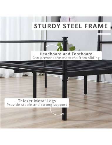 HOMCOM King Metal Bed Frame Solid Bedstead Base with Headboard and Footboard, Metal Slat Support and Underbed Storage Space, Bed
