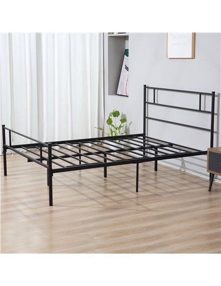 HOMCOM King Metal Bed Frame Solid Bedstead Base with Headboard and Footboard, Metal Slat Support and Underbed Storage Space, Bed - pic 108500 | FastDaddyshop
