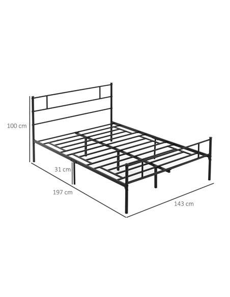 HOMCOM Double Metal Bed Frame Solid Bedstead Base with Headboard and Footboard, Metal Slat Support and Underbed Storage Space, B - pic 108505 | FastDaddyshop