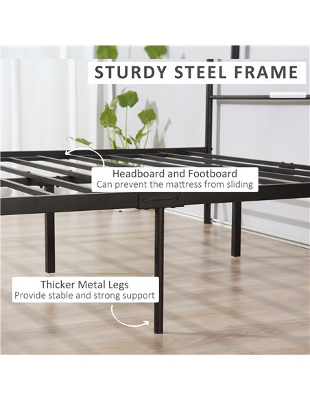 HOMCOM Double Metal Bed Frame Solid Bedstead Base with Headboard and Footboard, Metal Slat Support and Underbed Storage Space, B - pic 108506 | FastDaddyshop