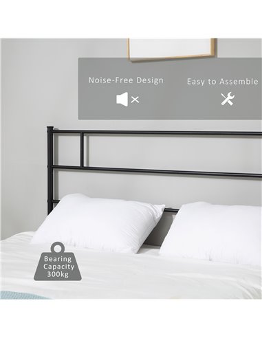 HOMCOM Double Metal Bed Frame Solid Bedstead Base with Headboard and Footboard, Metal Slat Support and Underbed Storage Space, B