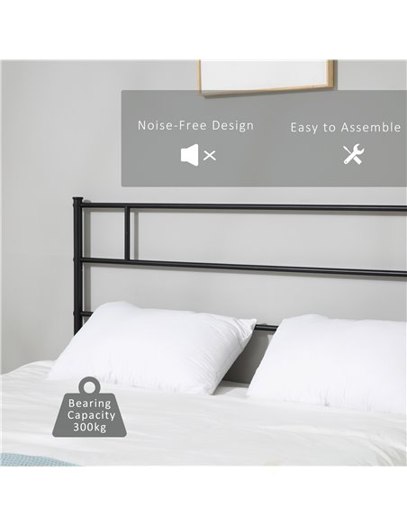 HOMCOM Double Metal Bed Frame Solid Bedstead Base with Headboard and Footboard, Metal Slat Support and Underbed Storage Space, B - pic 108507 | FastDaddyshop