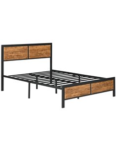 HOMCOM Industrial Double Bed Frame, 5FT Steel Bed Base with Headboard, Footboard, Slatted Support and Under Bed Storage, 147 x 1