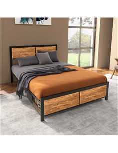 HOMCOM Industrial Double Bed Frame, 5FT Steel Bed Base with Headboard, Footboard, Slatted Support and Under Bed Storage, 147 x 1 2