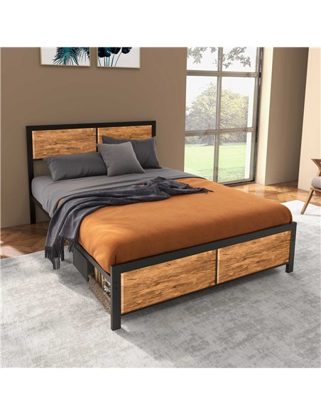 HOMCOM Industrial Double Bed Frame, 5FT Steel Bed Base with Headboard, Footboard, Slatted Support and Under Bed Storage, 147 x 1 - pic 108522 | FastDaddyshop