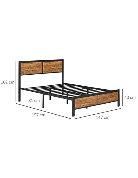 HOMCOM Industrial Double Bed Frame, 5FT Steel Bed Base with Headboard, Footboard, Slatted Support and Under Bed Storage, 147 x 1 - pic 108523 | FastDaddyshop