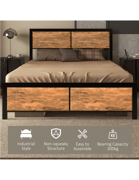 HOMCOM Industrial Double Bed Frame, 5FT Steel Bed Base with Headboard, Footboard, Slatted Support and Under Bed Storage, 147 x 1 - pic 108524 | FastDaddyshop
