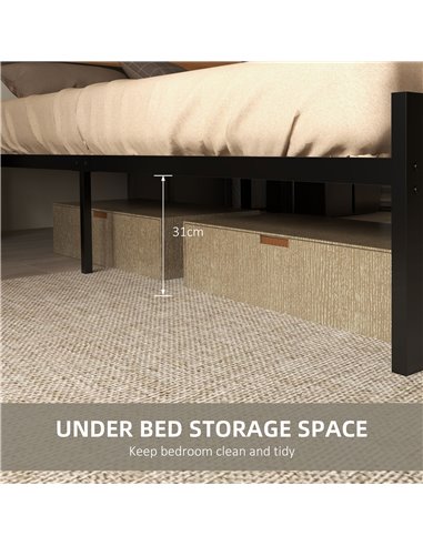 HOMCOM Industrial Double Bed Frame, 5FT Steel Bed Base with Headboard, Footboard, Slatted Support and Under Bed Storage, 147 x 1