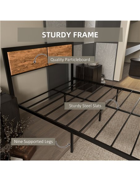 HOMCOM Industrial Double Bed Frame, 5FT Steel Bed Base with Headboard, Footboard, Slatted Support and Under Bed Storage, 147 x 1 - pic 108526 | FastDaddyshop