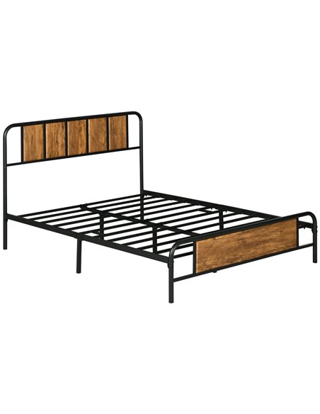 HOMCOM 4.8ft Double Bed Frame with Industrial Wood Headboard, Steel Slat Support and 25.5cm Underbed Storage Space, 145 x 199cm, - pic 108530 | FastDaddyshop