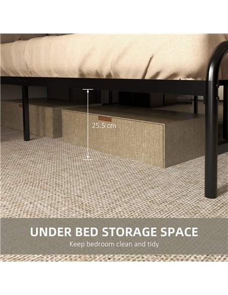 HOMCOM 4.8ft Double Bed Frame with Industrial Wood Headboard, Steel Slat Support and 25.5cm Underbed Storage Space, 145 x 199cm, - pic 108534 | FastDaddyshop