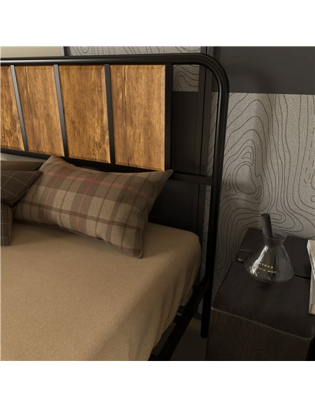 HOMCOM 4.8ft Double Bed Frame with Industrial Wood Headboard, Steel Slat Support and 25.5cm Underbed Storage Space, 145 x 199cm, - pic 108538 | FastDaddyshop