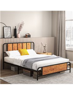 HOMCOM 5.2ft King Bed Frame with Industrial Wood Headboard, Steel Slat Support and 31cm Underbed Storage Space, 160 x 207cm, Rus 2