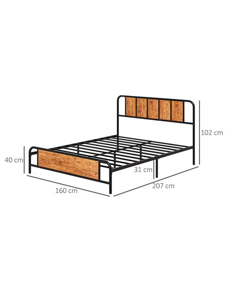 HOMCOM 5.2ft King Bed Frame with Industrial Wood Headboard, Steel Slat Support and 31cm Underbed Storage Space, 160 x 207cm, Rus - pic 108541 | FastDaddyshop