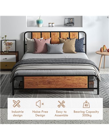 HOMCOM 5.2ft King Bed Frame with Industrial Wood Headboard, Steel Slat Support and 31cm Underbed Storage Space, 160 x 207cm, Rus