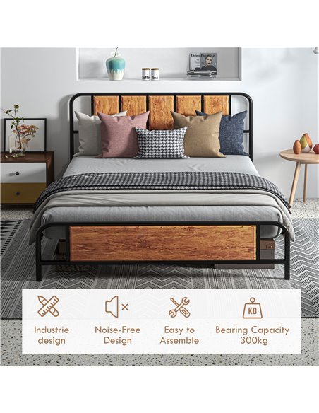 HOMCOM 5.2ft King Bed Frame with Industrial Wood Headboard, Steel Slat Support and 31cm Underbed Storage Space, 160 x 207cm, Rus - pic 108542 | FastDaddyshop