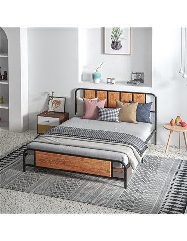 HOMCOM 5.2ft King Bed Frame with Industrial Wood Headboard, Steel Slat Support and 31cm Underbed Storage Space, 160 x 207cm, Rus