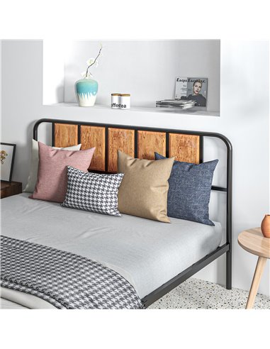 HOMCOM 5.2ft King Bed Frame with Industrial Wood Headboard, Steel Slat Support and 31cm Underbed Storage Space, 160 x 207cm, Rus