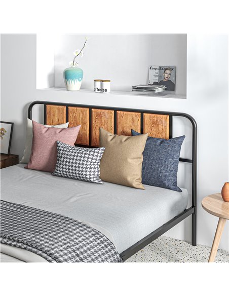 HOMCOM 5.2ft King Bed Frame with Industrial Wood Headboard, Steel Slat Support and 31cm Underbed Storage Space, 160 x 207cm, Rus - pic 108546 | FastDaddyshop