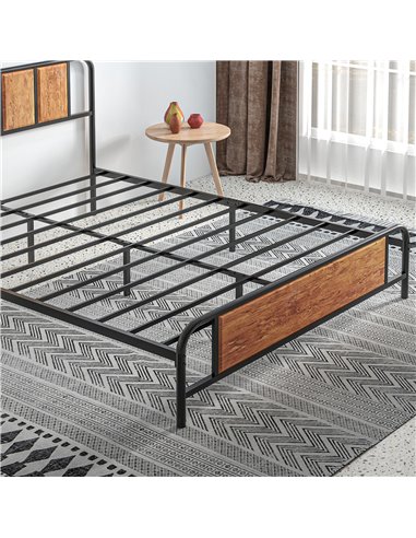 HOMCOM 5.2ft King Bed Frame with Industrial Wood Headboard, Steel Slat Support and 31cm Underbed Storage Space, 160 x 207cm, Rus