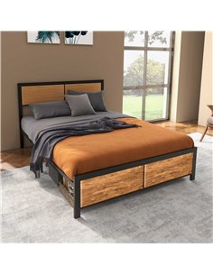 HOMCOM Industrial King Size Bed Frame, 5FT Steel Bed Base with Headboard, Footboard, Slatted Support and Under Bed Storage, 160  2