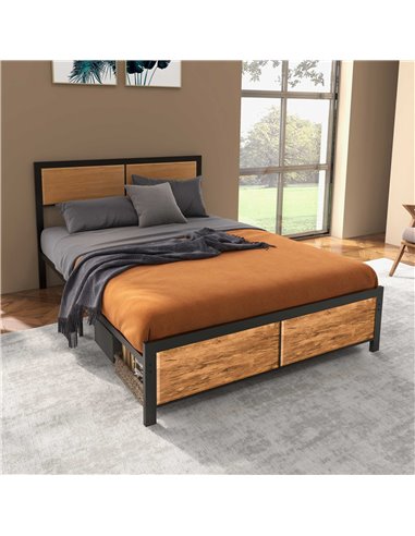 HOMCOM Industrial King Size Bed Frame, 5FT Steel Bed Base with Headboard, Footboard, Slatted Support and Under Bed Storage, 160 